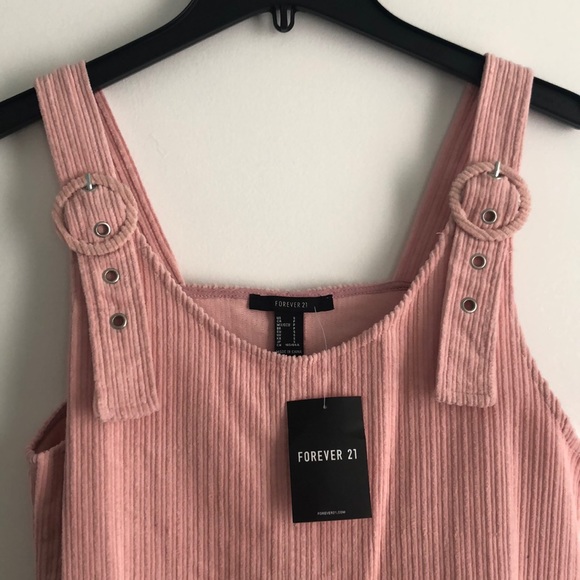 NWT FOREVER 21 pink velvet overall dress - Picture 2 of 3